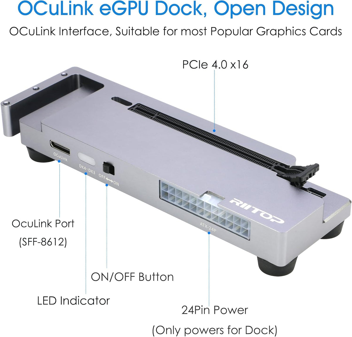 RIITOP OCuLink eGPU Dock 64Gpbs Oculink SFF-8612 External GPU Enclosur