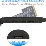 PCIe to Oculink SFF-8612 Adapter SFF-8611 External Graphics Card for GPU Dock, eGPU, NVMe SSD (PCIe x16 to Oculink) 4 Ports