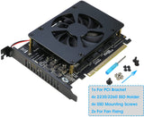 Quad NVMe PCIe Adapter, RIITOP 4 Ports M.2 NVMe SSD to PCI-e 4.0/3.0 x16 Card with Fan Support 2280/2260/2242/2230 NVMe SSD (PCI-e Bifurcation Required)