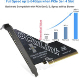 PCIe to Oculink SFF-8612 Adapter SFF-8611 External Graphics Card for GPU Dock, eGPU, NVMe SSD (PCIe x16 to Oculink) 4 Ports