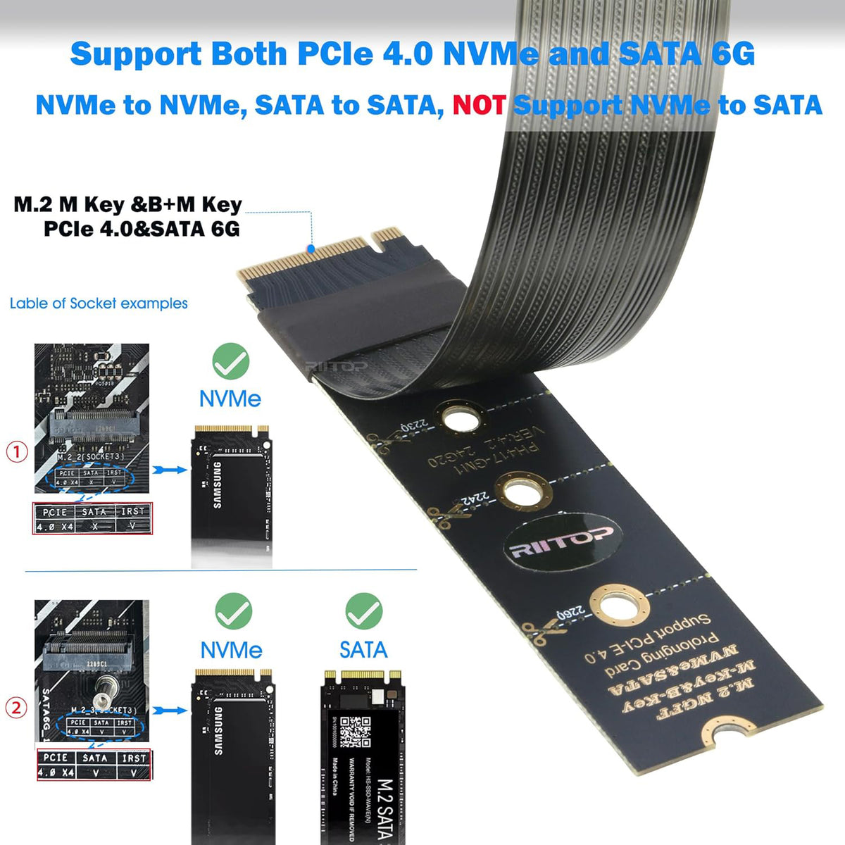 RIITOP NVMe Extension Cable, NVMe Extender for Both M Key and B+M