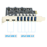 PCI-E to 8 Port USB 3.0 (2xUSB-C, 6x USB-A ) Expansion Card 5Gbps,External PCI Express USB3.0 Adapter Card For Desktop PC PCI-e 1x, Support Windows 11/10/8/7/XP