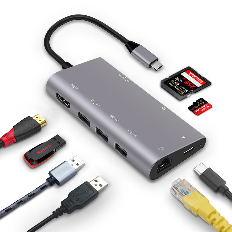 8 in 1 Type-C Adapter with 4K HDMI, Docking Station USB-C Hub with RJ45  Ethernet Output, USB 2.0 Ports, SD/Mic Ro SD Card Reader PD Charging Port 
