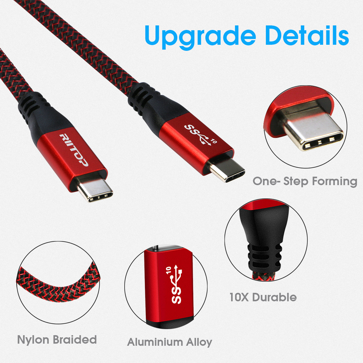 USB C to Cable (5FT), RIITOP USB 3.1 Type-C Fast Charging