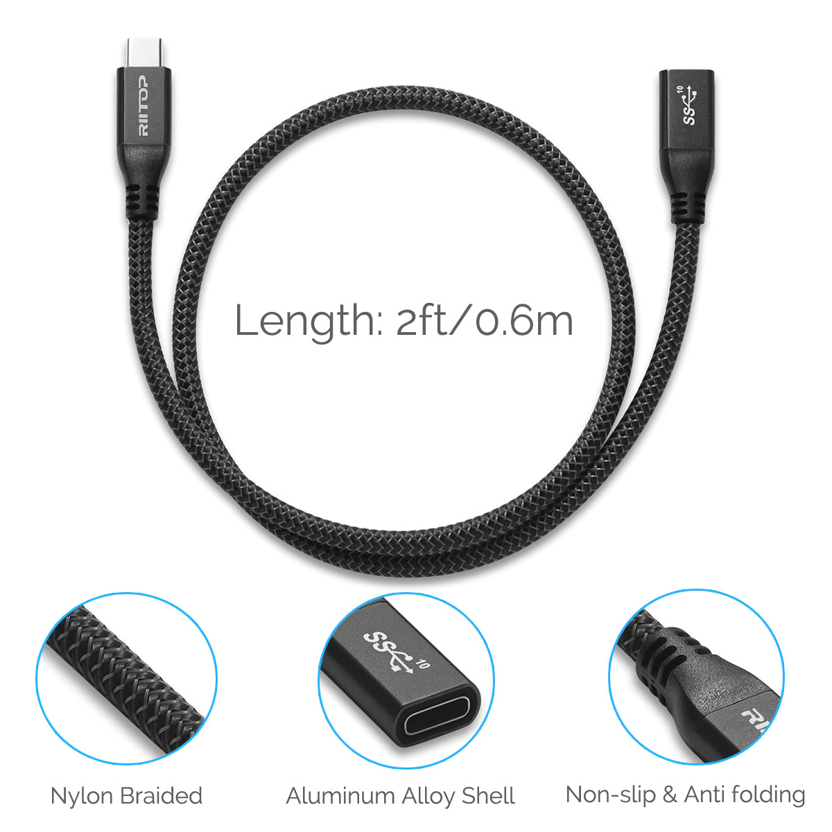 USB C to C Cable 100W PD Charging [10FT], RIITOP USB 3.1 Type-C Cable