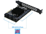 PCIe to SATA Card 10 Port, SATA 6Gbps Controller Expansion Card with Low Profile Bracket, Support 10 SATA 3.0 Devices