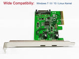 PCI-e Express to USB C 2 Port Expansion Card (USB3.1 10Gbps) with Asmedia Chipset for Desktop PC Windows 7/8/10/11 Linux