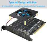 Quad NVMe PCIe Adapter, RIITOP 4 Ports M.2 NVMe SSD to PCI-e 4.0/3.0 x16 Card with Fan Support 2280/2260/2242/2230 NVMe SSD (PCI-e Bifurcation Required)