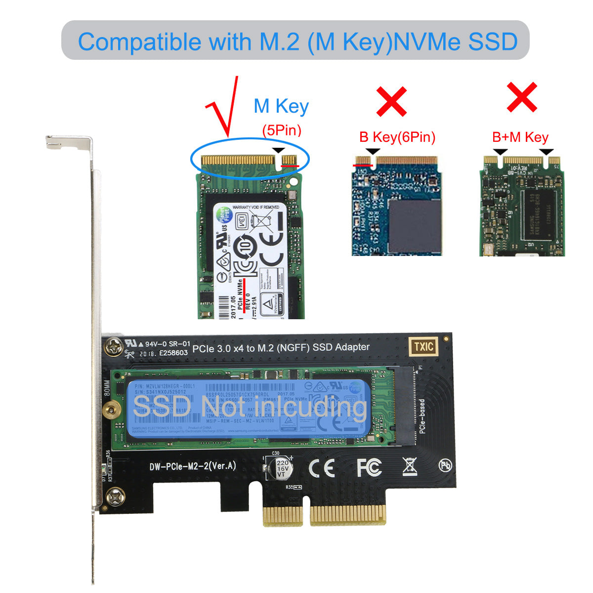 sofa Indstilling Massage RIITOP PCI-e Nvme M.2 Adapter NVMe or AHCI M Key SSD to PCIe 3.0 x 4 C