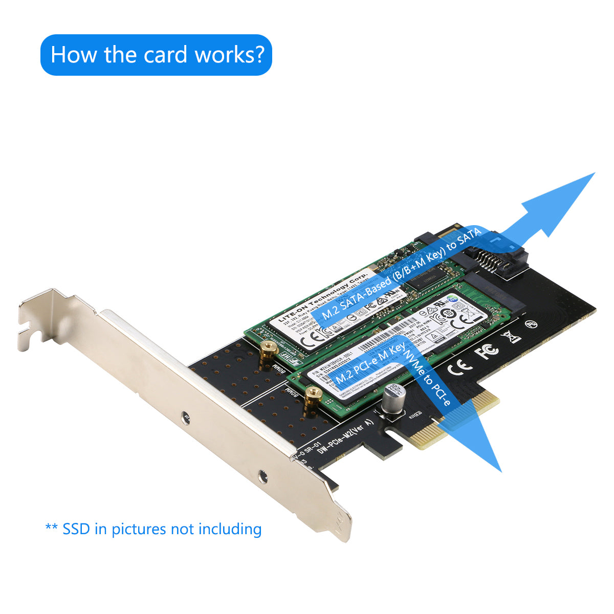 PCIe x 4 to NGFF(PCIe) NVMe SSD and SATA to 2 x NGFF(SATA) Adapter Card 