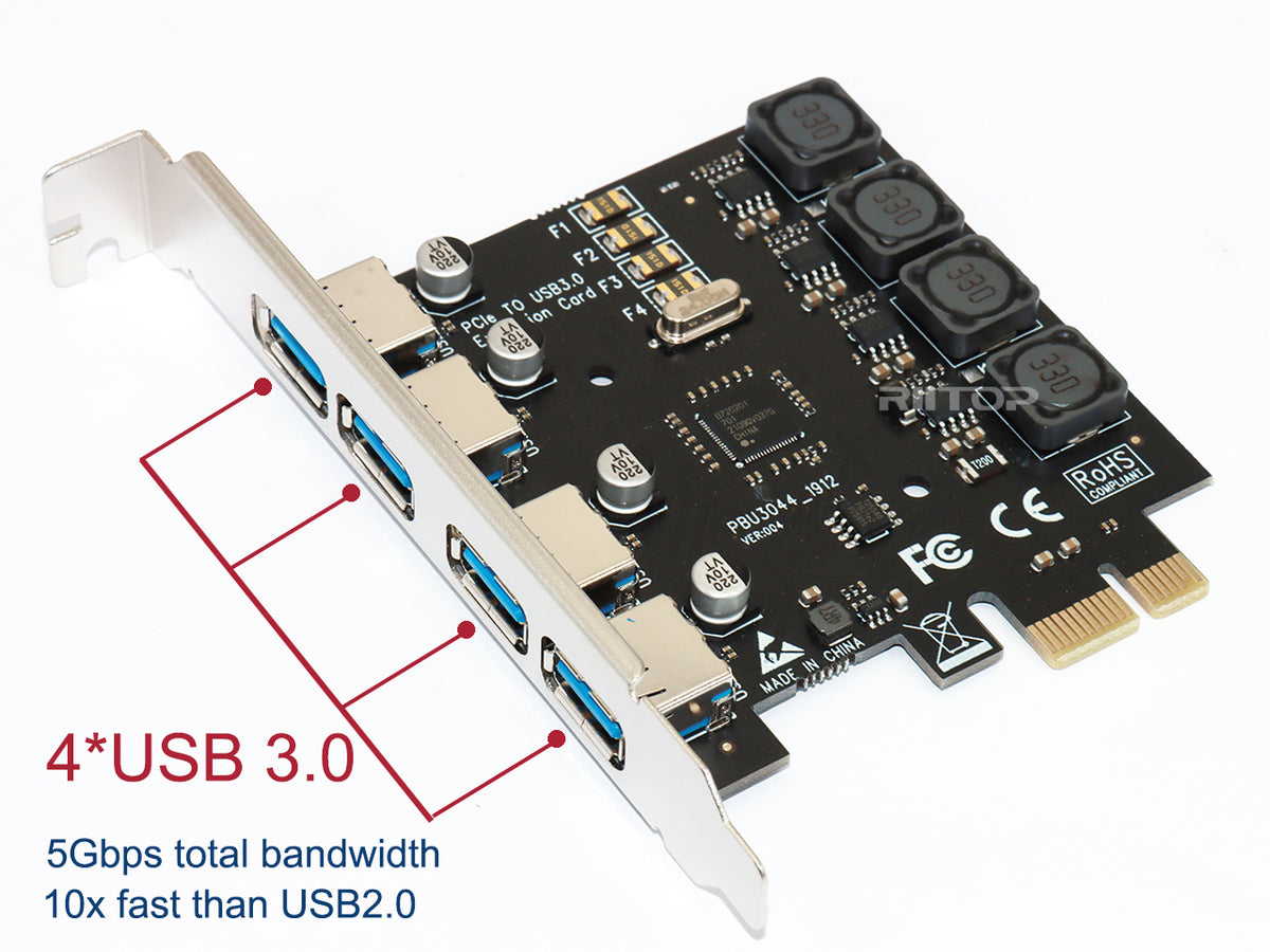 Carte D'extension PCI-E Vers USB 3.0 - 2 Ports Haute Vitesse 5 Gbit/s, Compatible Windows 7/8/10/XP