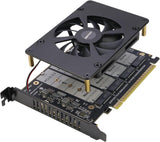 Quad NVMe PCIe 5.0 Adapter with Fan, RIITOP PCIe 5.0 x16 to 4X NVMe SSD Card (Comptible with PCI-e Bifurcation Motherboard)