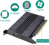 Quad NVMe PCIe 5.0 Adapter with Heatsink, RIITOP PCIe 5.0 x16 to 4X NVMe Card for 2280/2260/2242/2230 M.2 (M Key) SSD (PCI-e Bifurcation Required)
