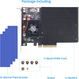 Quad NVMe PCIe Adapter, RIITOP PCIe 3.0 x8 to 4X NVMe SSD Card for M.2 (M Key) SSD 2280/2260/2242/2230 (Compatible with Non-Bifurcation Motherboard)