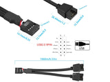 USB 2.0 9Pin Female to Dual 9-Pin Male Extension Cable 2Pack,Motherboard 9-PIN USB2.0 Header Splitter Nylon Braided for Computer Internal Motherboard-Black