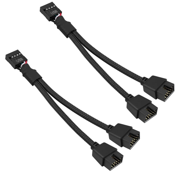 USB 2.0 9Pin Female to Dual 9-Pin Male Extension Cable 2Pack,Motherboard 9-PIN USB2.0 Header Splitter Nylon Braided for Computer Internal Motherboard-Black