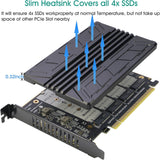 Quad NVMe PCIe 5.0 Adapter with Heatsink, RIITOP PCIe 5.0 x16 to 4X NVMe Card for 2280/2260/2242/2230 M.2 (M Key) SSD (PCI-e Bifurcation Required)