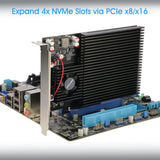 Quad NVMe PCIe Adapter, RIITOP PCIe 3.0 x8 to 4X NVMe SSD Card for M.2 (M Key) SSD 2280/2260/2242/2230 (Compatible with Non-Bifurcation Motherboard)