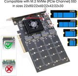 Quad NVMe PCIe Adapter, RIITOP PCIe 3.0 x8 to 4X NVMe SSD Card for M.2 (M Key) SSD 2280/2260/2242/2230 (Compatible with Non-Bifurcation Motherboard)
