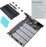 Quad NVMe PCIe 5.0 Adapter with Heatsink, RIITOP PCIe 5.0 x16 to 4X NVMe Card for 2280/2260/2242/2230 M.2 (M Key) SSD (PCI-e Bifurcation Required)