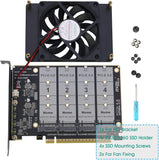 Quad NVMe PCIe 5.0 Adapter with Fan, RIITOP PCIe 5.0 x16 to 4X NVMe SSD Card (Comptible with PCI-e Bifurcation Motherboard)