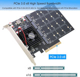 Quad NVMe PCIe Adapter, RIITOP PCIe 3.0 x8 to 4X NVMe SSD Card for M.2 (M Key) SSD 2280/2260/2242/2230 (Compatible with Non-Bifurcation Motherboard)
