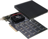 Quad NVMe PCIe Adapter, RIITOP PCIe 3.0 x8 to 4X NVMe SSD Card for M.2 (M Key) SSD 2280/2260/2242/2230 (Compatible with Non-Bifurcation Motherboard)