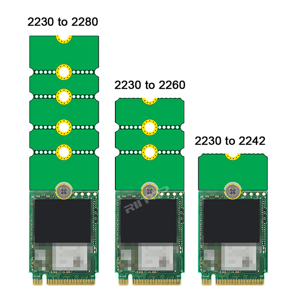 RIITOP NVMe NGFF M.2 2230 to 2242 Adapter, 2230 to 2280 Adapter, 2230 to 2260 Extender, Support 2240 to 2280, 2260 to 2280 M.2 Adapter Change to Long Size SSD