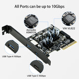 USB 3.1 PCIe Card, RIITOP PCI-e 3.0 to USB3.2 Gen1 Adapter (10Gbps) Expands to 20Pin + Type-E + 1xUSB 3.0 + 1x USB C [PCE2CU+E20P]