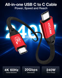 20Gbps USB C to C Long Cable 16.4FT, USB 3.2 Gen 2x2 Cable 240W PD