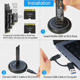 NVMe to USB Docking Station, RIITOP M.2 SSD Enclosure for Both NVMe and (B+M Key SATA) SSD