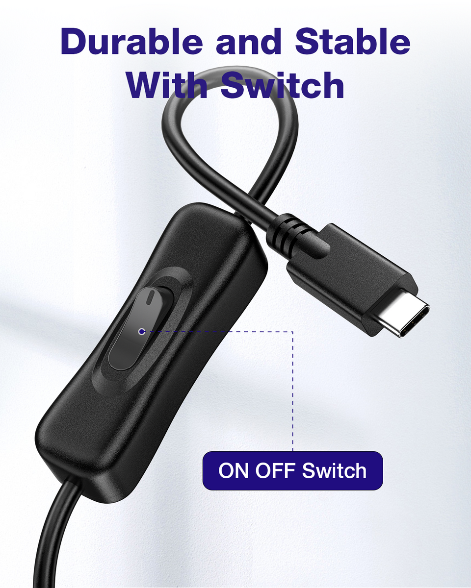 RIITOP USB Type-C On Off Switch Cable [3.3ft], USB 3.1 C to C Cable wi