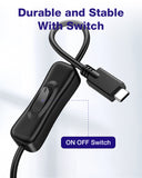 RIITOP Short USB C On Off Switch Cable 10Gbps [1ft], USB 3.1 Type-C to C Cable with Switch Support Video/Data/PD Fast Charging 20V/3A