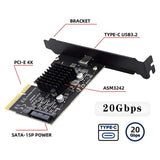 20Gbps PCIe USB C Card - RIITOP USB 3.2 Gen 2x2 (20Gbps) USB-C SuperSpeed PCI Express 3.0 x4 Host Controller Card - USB Type-C PCIe Add-On Adapter Card - Expansion Card, For Windows & Linux
