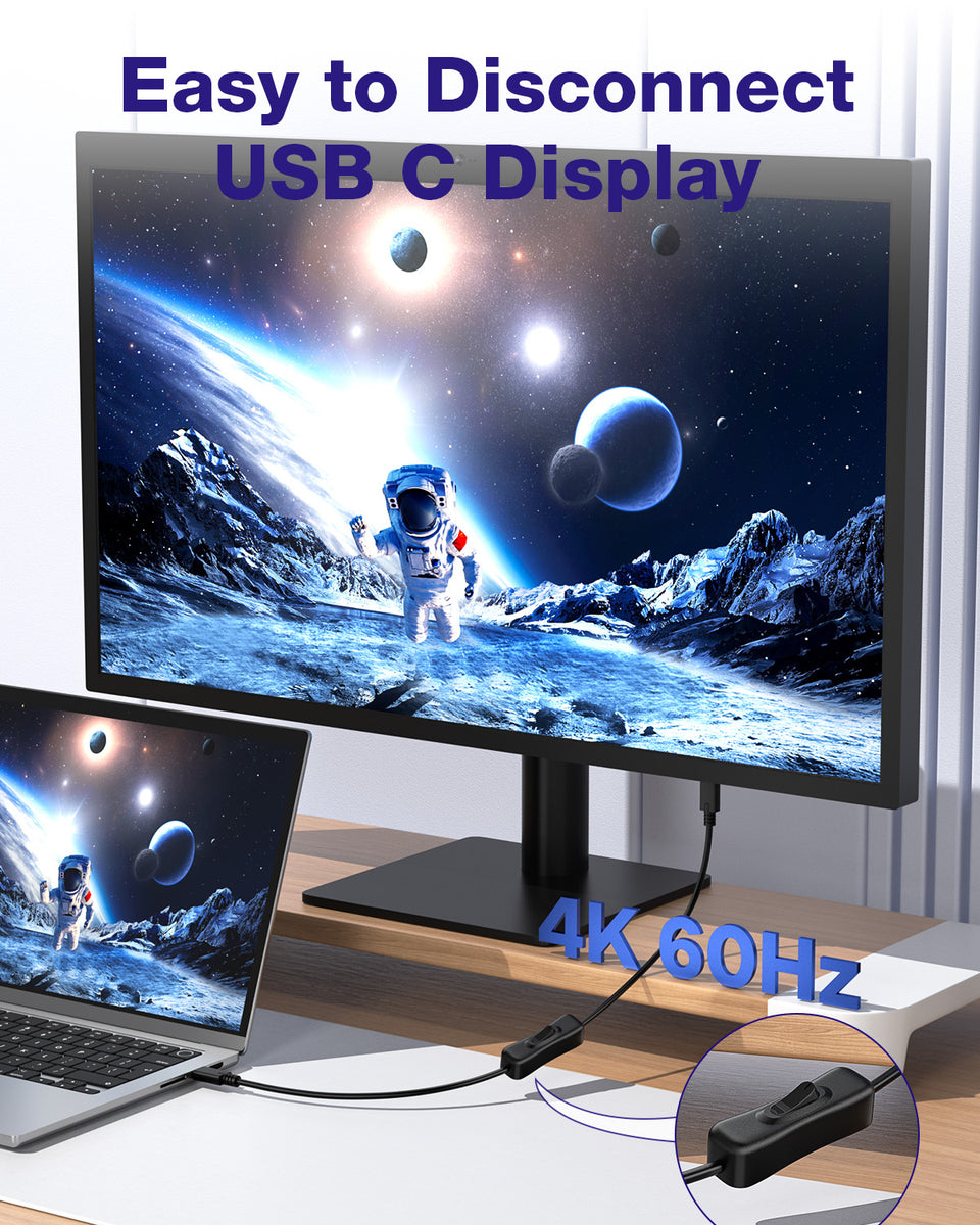 RIITOP Short USB C On Off Switch Cable 10Gbps [1ft], USB 3.1 Type-C to