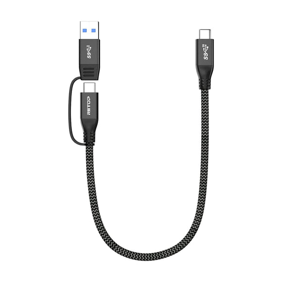 RIITOP USB 3.2 C to C Cable 20Gbps [1FT], Braided 2IN1 USB Type C Y Short Cable E-Marker Chipset Inside with USB C to A Adapter for External M.2 SSD