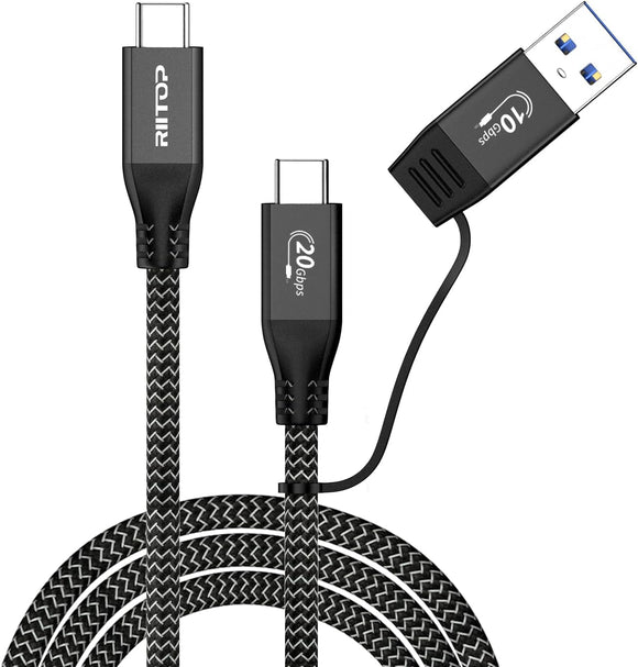 RIITOP USB 3.2 C to C Cable [20Gbps, 3.3ft], Braided 2IN1 USB 3.2 Gen2 Type-C Cable with C-A Adapter Support 4K 60Hz Video Output, PD 100W