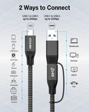 RIITOP USB 3.2 C to C Cable 20Gbps [1FT], Braided 2IN1 USB Type C Y Short Cable E-Marker Chipset Inside with USB C to A Adapter for External M.2 SSD