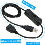 RIITOP USB ON/Off Switch Cable [3M, 2-Pack], USB 2.0 Male to Female Extension Cable with Switch Support (Data and Power) for USB Headset, LED Strips
