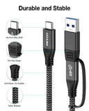 RIITOP USB 3.2 C to C Cable 20Gbps [1FT], Braided 2IN1 USB Type C Y Short Cable E-Marker Chipset Inside with USB C to A Adapter for External M.2 SSD