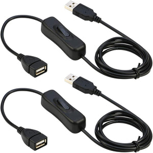 RIITOP USB ON/Off Switch Cable [3M, 2-Pack], USB 2.0 Male to Female Extension Cable with Switch Support (Data and Power) for USB Headset, LED Strips