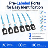 SATA 3.0 Cable 6Gbps[3.3FT, 6-Set], SATA III 7-Pin Data Cord 6X Ports Straight-Straight with Locking Latch for Multi HDD/SSD in RAID/NAS/Server