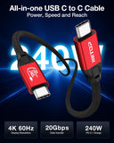 USB C to C 20Gbps Cable [240W, 3.3FT] (Thunderbolt 4/3 Compatible)