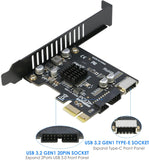 PCIe to 20Pin + Type-E Internal Card, RIITOP PCI-e x1 to (19+1) Pin USB 3.0 Socket and USB C Type-e (A Key) Front Panel Header Expainsion Adapter 5Gbps