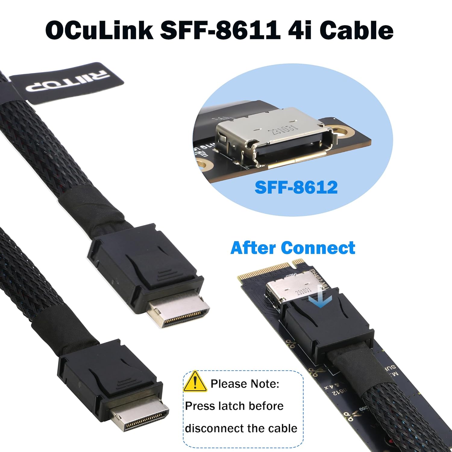 RIITOP Oculink Cable Short [1.6ft], PCIe 4.0 SFF-8611 4i Male to Male