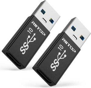 RIITOP USB A to USB C Adapter, USB C Female to USB A Male Converter [Black, 2-Pack]