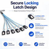 SATA 3.0 Cable 6Gbps[3.3FT, 6-Set], SATA III 7-Pin Data Cord 6X Ports Straight-Straight with Locking Latch for Multi HDD/SSD in RAID/NAS/Server
