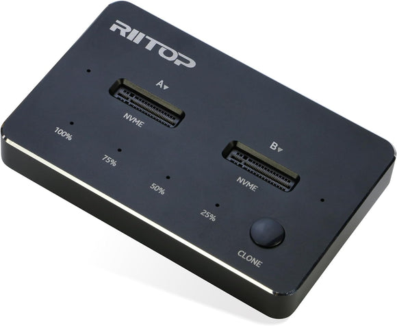 Dual NVMe SSD Docking Station, RIITOP External M.2 Duplicator for NVMe SSD to USB-C Reader Support [Offline Clone]