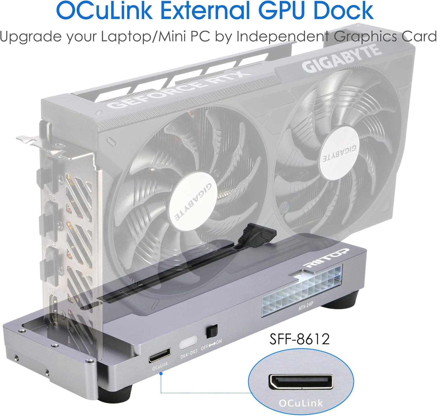 EGPU box OCULINK 専用 RIITOP OCuLink eGPU Dock 64Gpbs Oculink SFF-8612 External GPU Enclosur