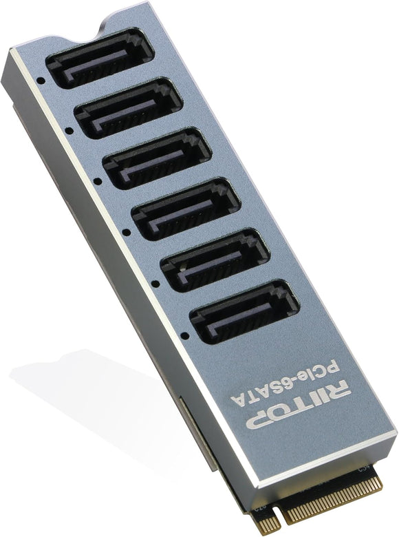 M.2 to SATA Adapter [6-Port], RIITOP M2 NVMe to SATA 3.0 Card with ASM1166 Chipset for SSD/HDD up to 6Gbps,Come with Heatsink